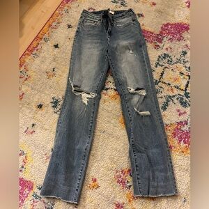 Altar'd State Distressed Gray Straight Leg Jeans